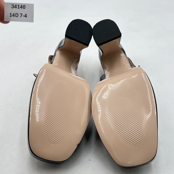 FYS Black Platform Square Toe Pumps Block High Heel Mary Janes Slingback Shoes - Picture 7 of 8